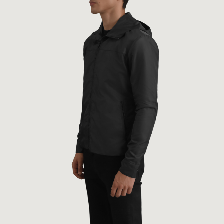 Mens Wesley Black Hooded Windbreaker Jacket Side Pose-3-1698748847362